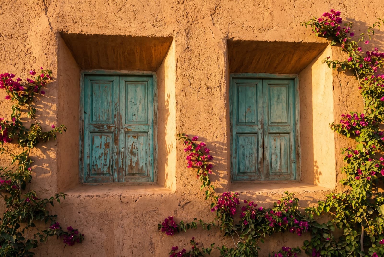 Petites fenêtres traditionnelles percées dans des murs épais