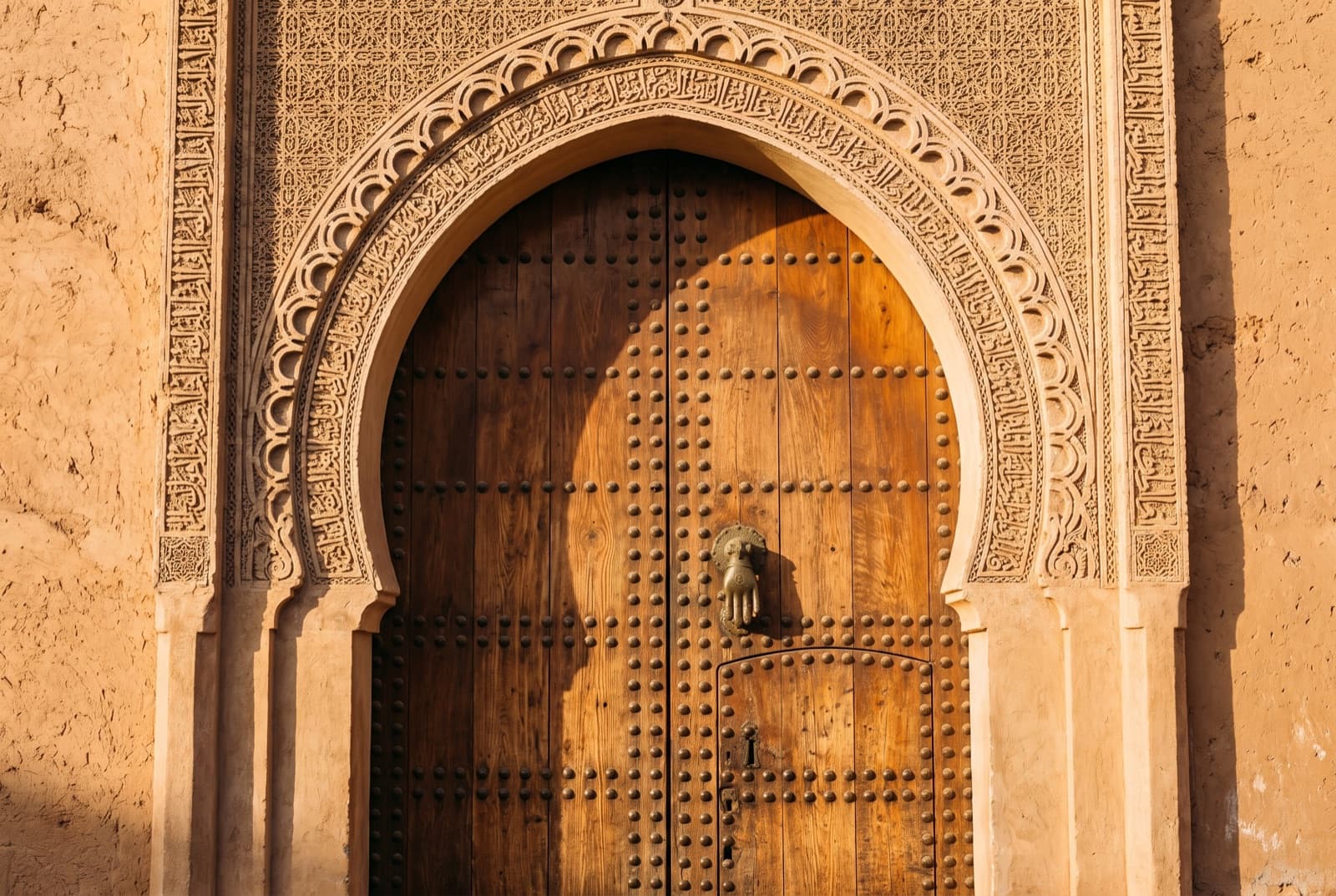 Porte cloutée en cèdre massif, heurtoir de laiton